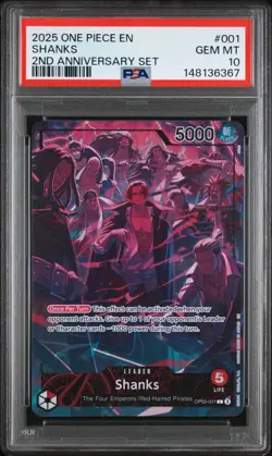2025 ONE PIECE OP09 001 SHANKS ENGLISH 2ND ANNIVERSARY SET LEADER PROMO PSA 10 - Image 1