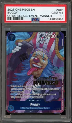 One Piece CCG Buggy OP10 Release Event Winner P-084 PSA 10 Gem Mint - Image 1