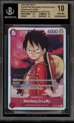 One Piece CCG Monkey.D.Luffy Super Pre-Release Starter Deck ST01-012 BGS 10 - Image 1