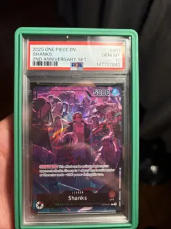 2025 ONE PIECE OP09 001 SHANKS ENGLISH 2ND ANNIVERSARY SET LEADER PROMO PSA 10 - Image 1