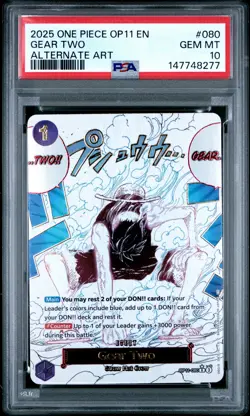 2025 ONE PIECE OP11-A FIST OF DIVINE SPEED ALTERNATE ART #080 GEAR TWO PSA 10 - Image 1