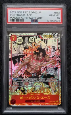 PSA 10 Japanese One Piece OP02 Paramount War Portgas D. Ace Manga Alt. Art #013 - Image 1