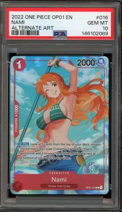 One Piece CCG Nami Romance Dawn Alternate Art Pre Errata OP01-016 PSA 10 - Image 1