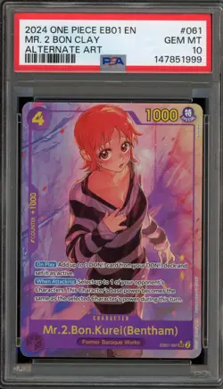One Piece CCG Mr.2.Bon.Kurei(Bentham) Alternate Art EB01-061 PSA 10 Gem Mint - Image 1