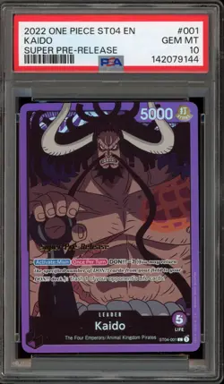 One Piece CCG Kaido Super Pre-Release ST04-001 PSA 10 Gem Mint - Image 1