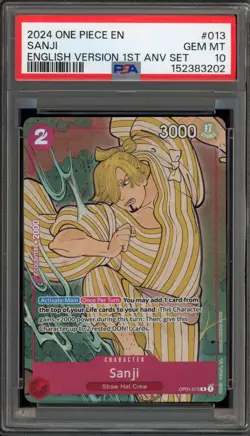 One Piece CCG Sanji 1st ANV Set English Version OP01-013 PSA 10 Gem Mint - Image 1