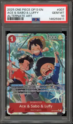 One Piece CCG Ace & Sabo & Luffy Alternate Art OP13-007 PSA 10 Gem Mint - Image 1