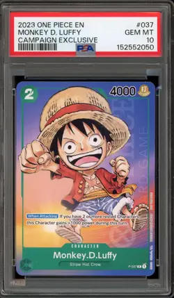 One Piece CCG Monkey.D.Luffy Campaign Exclusive P-037 PSA 10 Gem Mint - Image 1