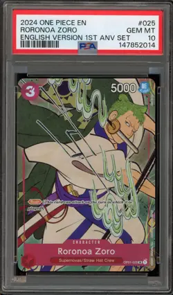 One Piece CCG Roronoa Zoro 1st ANV Set English Version OP01-025 PSA 10 Gem Mint - Image 1