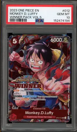 One Piece CCG Monkey.D.Luffy Treasure Cruise Winner Pk. Vol. 5 ST01-012 PSA 10 - Image 1