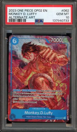 One Piece CCG Monkey.D.Luffy Alternate Art OP02-062 PSA 10 Gem Mint - Image 1