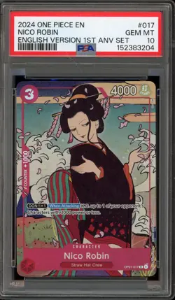 One Piece CCG Nico Robin 1st ANV Set English Version OP01-017 PSA 10 Gem Mint - Image 1