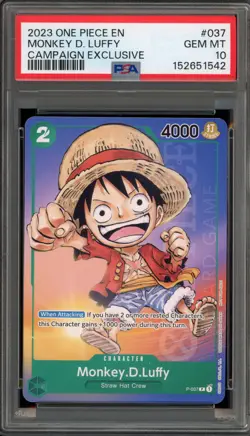 One Piece CCG Monkey.D.Luffy Campaign Exclusive P-037 PSA 10 Gem Mint - Image 1