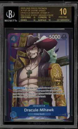 One Piece CCG Dracule Mihawk Release Event Winner Promo P-081 BGS 10 BLACK LABEL - Image 1