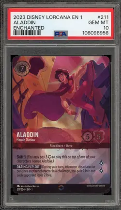 Disney Lorcana Aladdin Heroic Outlaw First Chapter Enchanted #211 PSA 10 - Image 1