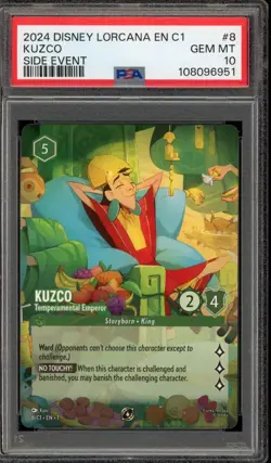 Disney Lorcana Kuzco Temperamental Emperor NA/EU Side Event Promo 8/C1 PSA 10 - Image 1