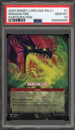 Disney Lorcana Dragon Fire DLC Participation Foil Promo 1/C1 PSA 10 Gem Mint - Image 1