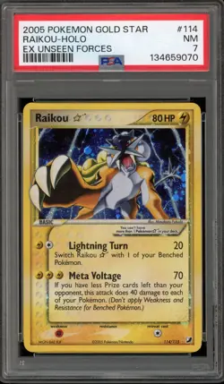 Pokemon Raikou Gold Star EX Unseen Forces Holo Ultra Rare #114 PSA 7 - Image 1