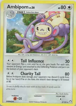 Ambipom 3/123 Mysterious Treasures Holo Rare 2007 Pokemon Card - Image 1
