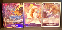One Piece Law, Linlin, Pudding, Sanji, Gol D Roger; Purple Lot #2 50 cards Total - Image 1