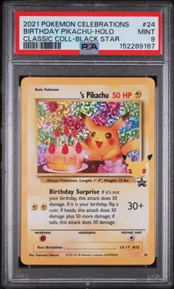 Pokemon Celebrations Classic Collection Birthday Pikachu #24 Holo Card PSA 9 - Image 1