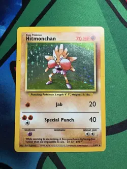Pokemon TCG Hitmonchan Base Set Holo Unlimited Rare Card 7/102 HP - Image 1