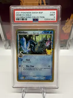 2021 POKEMON SWSH BLACK STAR PROMO CELEBRATIONS COLL #136 MIMIKYU-HOLO PSA 9 - Image 1