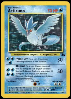 Articuno 2/62 Fossil Holo Rare MP Pokemon 1999 - Image 1