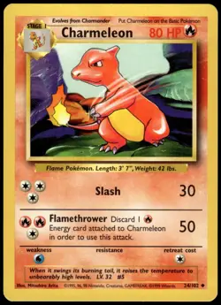 Charmeleon 24/102 Base Set Unlimited Uncommon LP Pokemon 1999 - Image 1