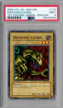 2002 Yu-Gi-Oh LOB 1st Ed. Asian/Eng. #115, Drooling Lizard, PSA 9, Mint - Image 1