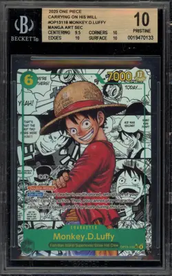 One Piece CCG Monkey.D.Luffy Carrying on His Will Manga Alt Art OP13-118 BGS 10 - Image 1