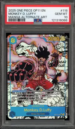 One Piece CCG Monkey.D.Luffy Manga Alternate Art OP11-118 PSA 10 Gem Mint - Image 1