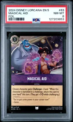 2024 DISNEY LORCANA EN 5-SHIMMERING SKIES FOIL #63 MAGICAL AID PSA 8 - Image 1