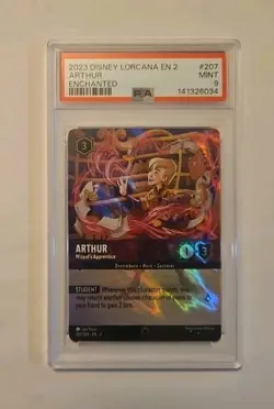 2023 DISNEY LORCANA EN 2 ENCHANTED #207 ARTHUR WIZARD'S APPRENTICE PSA 9 - Image 1