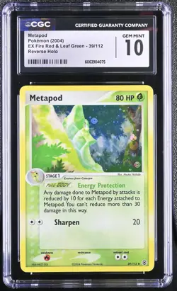CGC 10 Metapod EX Fire Red & Leaf Green 39/112 Reverse Holo Pokemon Card - Image 1