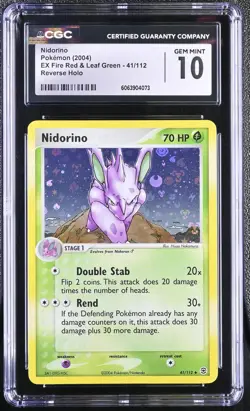 CGC 10 Nidorino EX Fire Red & Leaf Green 41/112 Reverse Holo Pokemon Card - Image 1