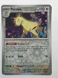 2023 Pokemon Persian 053/165 Reverse Holo Scarlet Violet 151 Card - Image 2