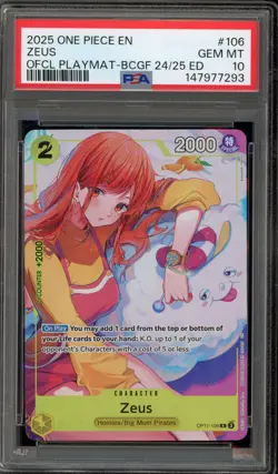 One Piece CCG Zeus Official Playmat BCGF 24/25 Ed OP11-106 PSA 10 Gem Mint - Image 1