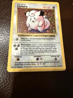 Pokemon Clefairy Card 5/102 Base Set Holo Rare Shadowless NM - Image 1