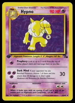 Pokemon Card - Hypno Fossil 23/62 Rare 1st Edition - Image 1