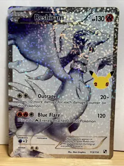 Pokemon Celebrations Promo Reshiram Full Art Foil Card Rare 113/114 - Image 1