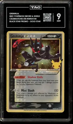 Pokemon Greninja Gold Star Celebrations ETB Black Star Holo Promo SWSH144 TAG 9 - Image 1