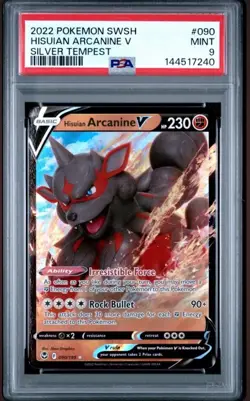 2022 POKEMON SWORD & SHIELD SILVER TEMPEST #090 HISUIAN ARCANINE V PSA 9 - Image 1