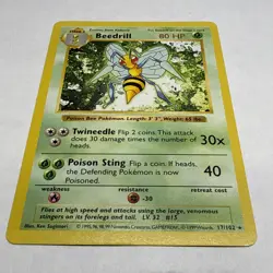 1999 Pokemon Base Set Shadowless Beedrill 17/102 Unlimited Non Holo NM - Image 4