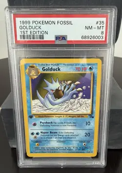 Pokemon Golduck Fossil 1st Edition PSA 8 1999 TCG Card #35/62 Uncommon English - Image 1