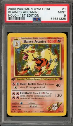 Pokemon Blaine's Arcanine Gym Challenge 1st Edition Holo Rare #1 PSA 9 Mint - Image 1