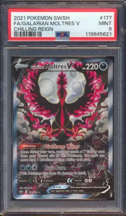 2021 POKEMON CHILLING REIGN GALARIAN MOLTRES V FULL ART #177 PSA 9! - Image 1