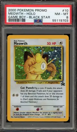 Pokemon Meowth Game Boy Black Star Holo Promo #10 PSA 8 - Image 1