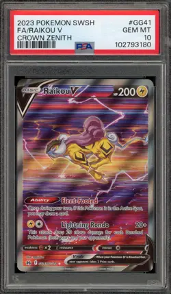 Pokemon Raikou V Crown Zenith Galarian Gallery Full Art #GG41 PSA 10 Gem Mint - Image 1