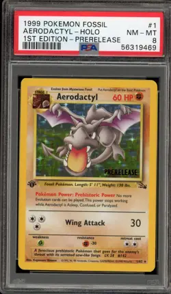 Pokemon Aerodactyl Fossil 1st Edition Prerelease Holo Rare Promo #1 PSA 8 - Image 1